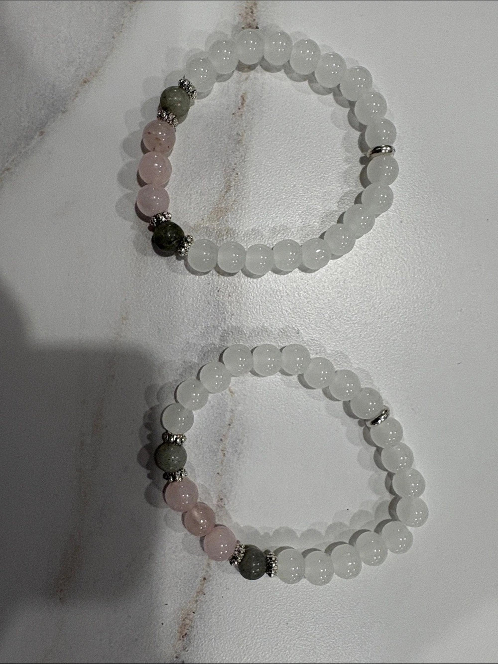 Beaded Bracelet Set in White & Pink Like New